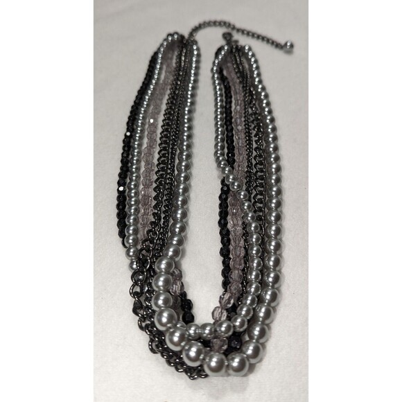Premier Design Multi-Strand Silver Tone Beads and Gun Metal Chains - Picture 9 of 9